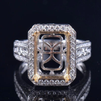 Custom Vintage Emerald Cut 12x9MM Setting 14K Gold Natural Diamond Bridal Ring - Image 1 of 4