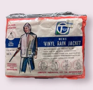 Vintage Olympic Trails Men’s Vinyl Rain Jacket Size Large Detachable Snap Hood - Picture 1 of 8