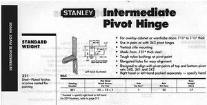 STANLEY #321-RH-US26D INTERMEDIATE PIVOT, STEEL, SATINIERT CHROME-PLATED, RIGHT HAND - Bild 1 von 1
