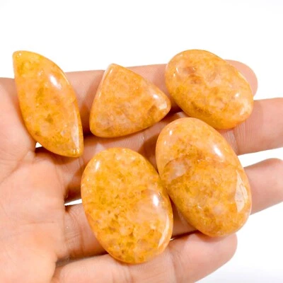 5Pc 276Cts Natural Golden Quartz Loose Cabochon Gemstone Lot 23x23-39x24mm #2986 - Image 1 of 4