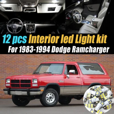 Kit de bombillas LED interiores de auto súper blancas de 12 piezas para Dodge Ramcharger 1983-1994 Foto 1 de 4