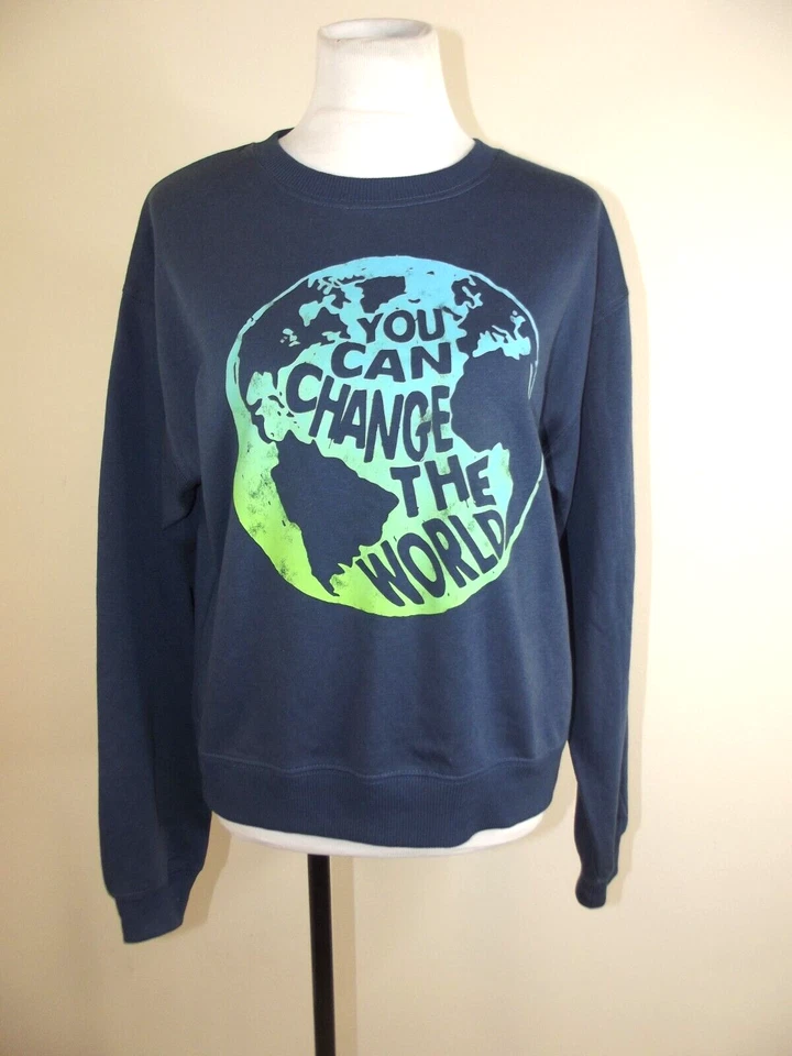 Modern Lux Womens You Can Change the World SWEATSHIRT - Small - Blue