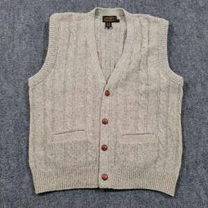 VTG Eddie Bauer Wool Cable Knit Sweater Vest Mens XL Beige Made In USA - Picture 1 of 11