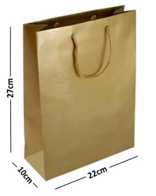 BOLSAS GRANDES DORADAS LAMINADAS BRILLANTES ASA CUERDA REGALO REGALOS CUMPLEAÑOS 22x10x27cm Foto 1 de 1