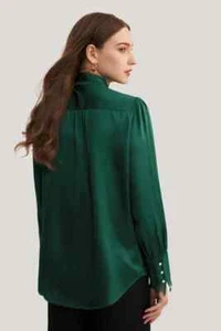 Blusa de seda de encaje LILYSILK X MIM con lazo extraíble verde talla mediana - Imagen 1 de 8