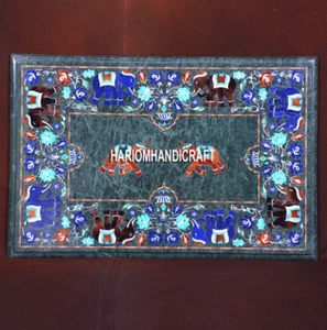 Mesa de comedor de mármol verde con incrustaciones de elefante de múltiples lapislázuli artes decoraciones hechas a mano H3679 - Imagen 1 de 4