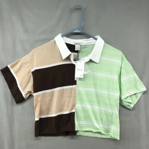 New Rue21 Short Sleeve Green Brown Cropped Knit Shirt Young Adult XS Women - Picture 1 of 12