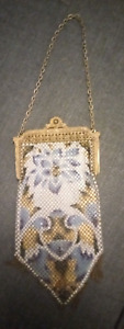 Vintage Art Deco Blue Mandalian mesh enamel evening bag purse 1920s ok fair cond