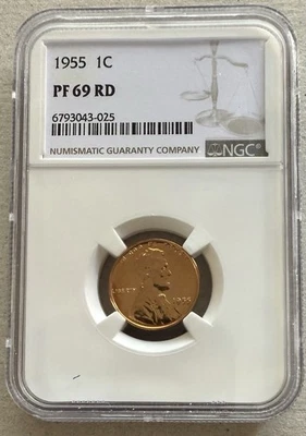 1955 Lincoln Wheat Cent NGC PF-69 RD Gem Brilliant Proof Certified - Image 1 of 4