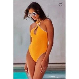 BECCA Badeanzug Einteiler S Modern Edge Ribbed Mikayla High Neck Orange Burst Key - Bild 1 von 13