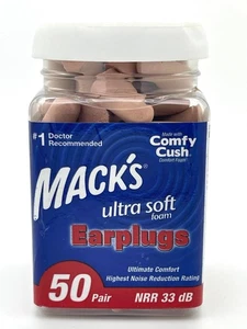 Mack’s Ultra Soft Foam Earplugs 50 Pair NRR 22dB Noise Reduction Hearing Protect - Picture 1 of 4
