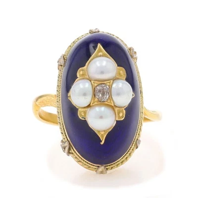 黄金培养珍珠和钻石维多利亚镶嵌旁路戒指 18k 古董 — 第 1/4 张图片