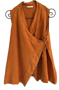 Bryn Walker 100% Linen Orange Koryo Wrap Vest Top Size M Lagenlook Made In USA - Picture 1 of 5