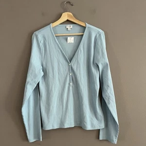 Camiseta deportiva J.Crew manga larga con botones Henley acanalada elástica ajustada azul talla XL - Imagen 1 de 8