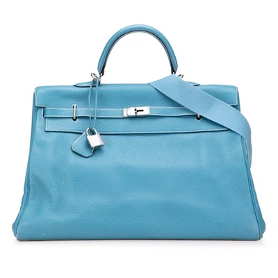 Authenticated Hermès Clemence Kelly II Relax 50 Voyage Blue - Image 1 of 4