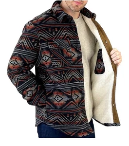 Jachs New York Herren M Wollmischung Sherpa gefütterte Hemdjacke Aztekenmuster - Bild 1 von 14