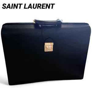 Yves Saint Laurent Business Briefcase Genuine Leather Logo Gold Hardware - Picture 1 of 19