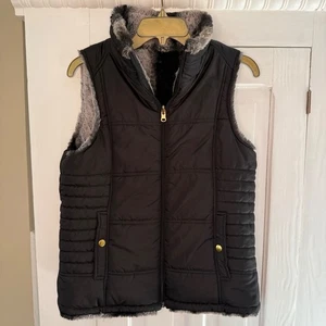 KC Collections Size Medium Women's Black Reversible Faux Fur Lined Puffer Vest - Picture 1 of 8
