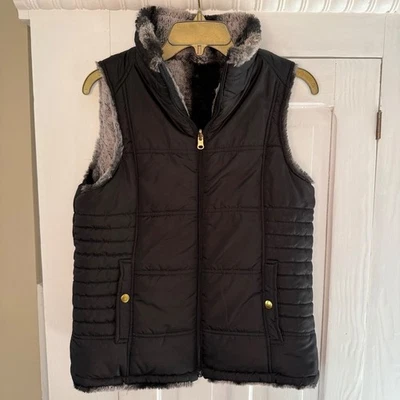 KC Collections Size Medium Women's Black Reversible Faux Fur Lined Puffer Vest - Image 1 of 4