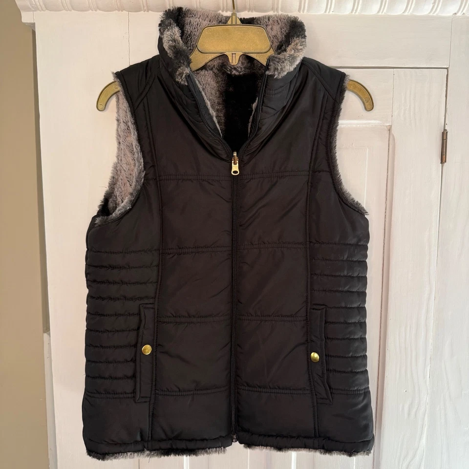 KC Collections Size Medium Women's Black Reversible Faux Fur Lined Puffer Vest - Image 1 of 4