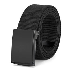 WHIPPY Canvas Web Belt Flip-Top Solid Black Military Buckle Fully Adjustable ... - Picture 1 of 6