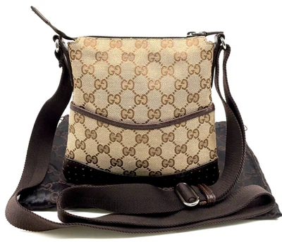 Auth GUCCI GG Canvas Leather Beige Brown 147671 Shoulder Bag W/D.bag SK110167 - Image 1 of 4