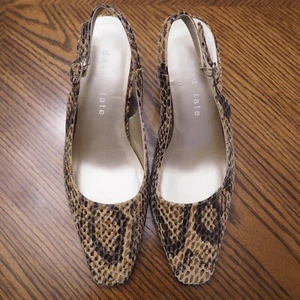 New DAVID TATE Tan/Brown Animal Print Leather High Heel Slingback Shoes Size 6WW - Picture 1 of 4