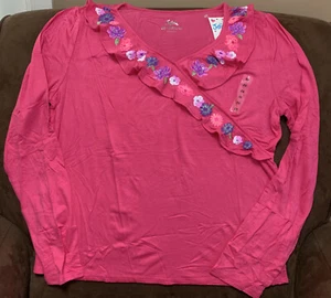 JUSTICE TOP GR. 20 ROSA SCHIMMERND BLUMEN AKZENT LANGARM SUPER SÜSS!! - Bild 1 von 4