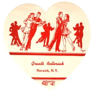 Etiqueta adhesiva vintage de patinaje sobre ruedas Grant's Roller Rink Norwich, Nueva York años 40 - Imagen 1 de 2