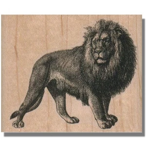 Wood Mounted Rubber Stamp, Lion Side View, Wildlife, Animal Stamp, Lion Face,Zoo - Picture 1 of 2
