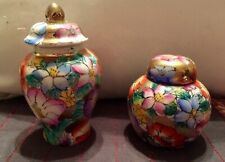 Vintage Set Of (2) Mini Hand Painted Ginger Jars Made In China