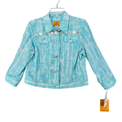 Chaqueta Blazer Ruby Rd Mujer Azul Abotonada Manga 3/4 Cuentas Talla 10P Nueva con Etiquetas Foto 1 de 4