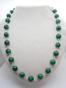 Collana in Pietra Dura sintetica e Argento 925 - Girocollo imitazione malachite - Picture 1 of 8