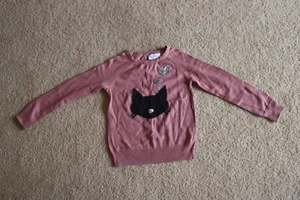 Place Girl’s Sweater Sparkles Cat Face Hearts Burgundy Size S 5/6 - Picture 1 of 5