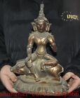 10.8"Old Bronze Gilt Ride Beast Boar Tara Kwan-Yin Guanyin Goddess Buddha Statue