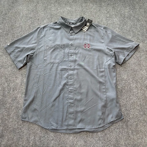 NEW Mississippi University Shirt Mens Large Grey Button Up Short Sleeve Adidas Cover