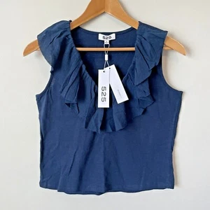 525 America Crop Top Ruffle Navy Blue Womens Sz Small Midnight Raw Edge New $68 - Picture 1 of 10