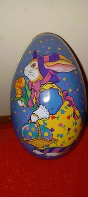 Porta caramelos huevo de Pascua de hojalata conejito vintage con capó/flores Foto 1 de 4