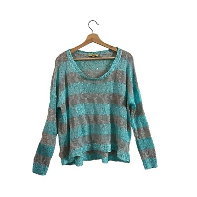 Suéter Cecico Tejido Abierto Talla Grande Gris Azul Lentejuelas Brillante Transparente Foto 1 de 4