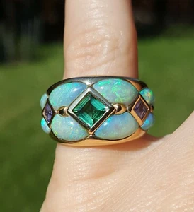 KABANA WOMENS NATURAL AUSTRALIAN BLACK OPAL & 14K YELLOW GOLD RING Size 5. - Picture 1 of 12
