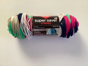 Red Heart Super Saver YARN “DERBY STRIPE” 5 oz STRIPEING Mint-Navy-Fuchsia-Tan - Picture 1 of 3