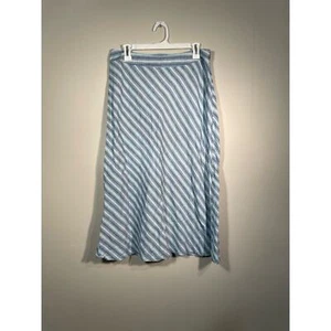 Vintage Cherokee 100% Linen Blue Striped Midi Skirt - Picture 1 of 8