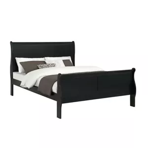 Louis Phillipe Transitional Style 1-Piece Queen Size Sleigh Bed HB Footboard - Picture 1 of 2