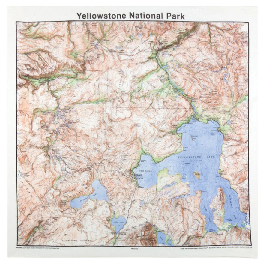 Printed Image Yellowstone National Park Bandanna 22" x 22" Topographical Map - Image 1 of 1
