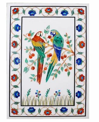 36" x 24" Marble Table top inlay semi precious stones inlay work decor - Image 1 of 4