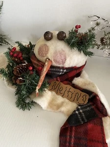 Primitive Rustic Hand Made Melting Snowman With Scarf Christmas Table Decor - Picture 1 of 17
