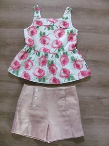 Top floral y conjunto corto Janie and Jack rosa, talla 12 años, excelente en excelente estado - Imagen 1 de 4
