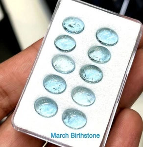 Natural Aquamarine Cabochon Lot 17.70 Cts 9x7 mm March Birthstone Aquamarine - Picture 1 of 5