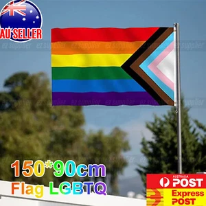 90x150cm Progress Pride Rainbow Flag Gay Lesbian LGBTQ Mardi Gras Banner HOT - Picture 1 of 8