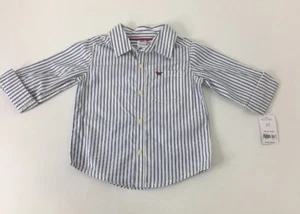 CARTER'S INFANT BOYS STRIPED BUTTON UP LONG SLEEVE SHIRT WHITE/BLUE NWT 24M - Picture 1 of 7